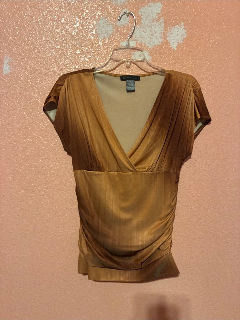 INC International Concepts Metallic Bronze Wrap-Style Blouse